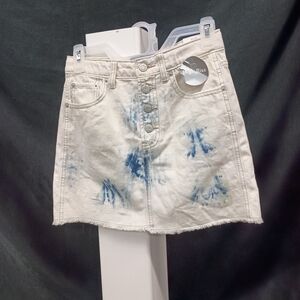 High Rise Denim Skirt with Blue Tie-Dye